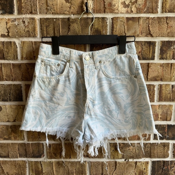 Zara Blue Jean Shorts Distressed High-Waisted - Picture 1 of 7